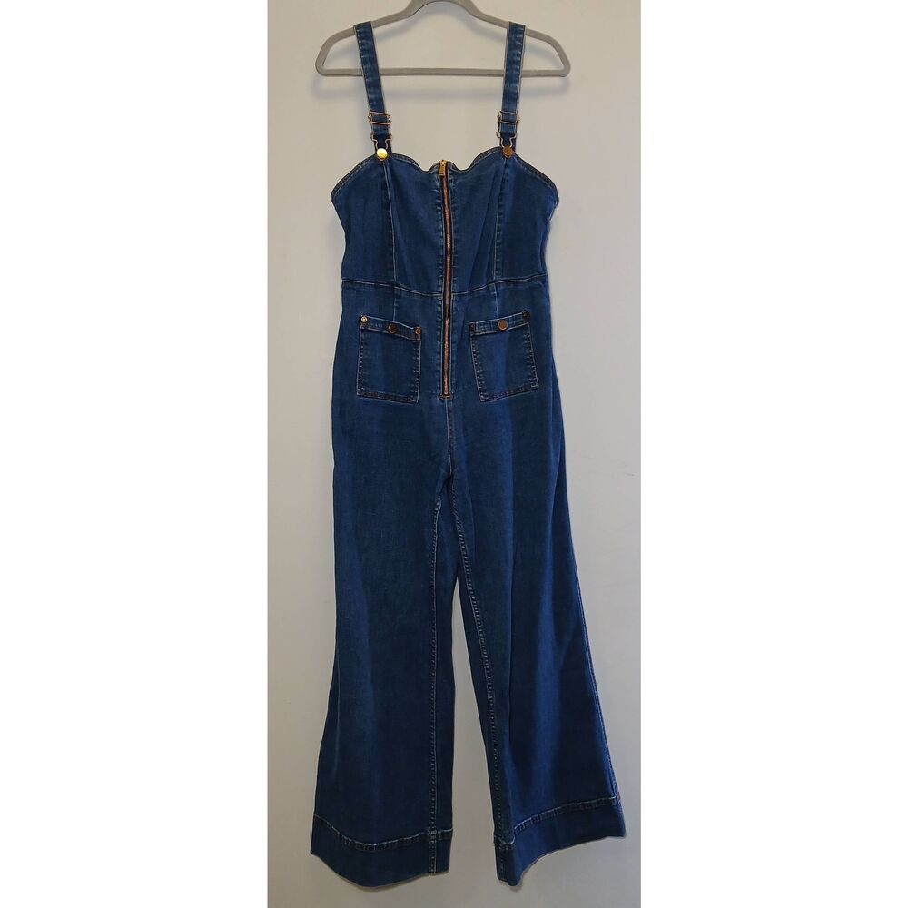 Alice McCall womens size 10 denim romper jumpsuit jeans long wide leg